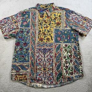 Polo Ralph Lauren Shirt Men Large Multicolor Floral Abstract Short Sleeve Pocket